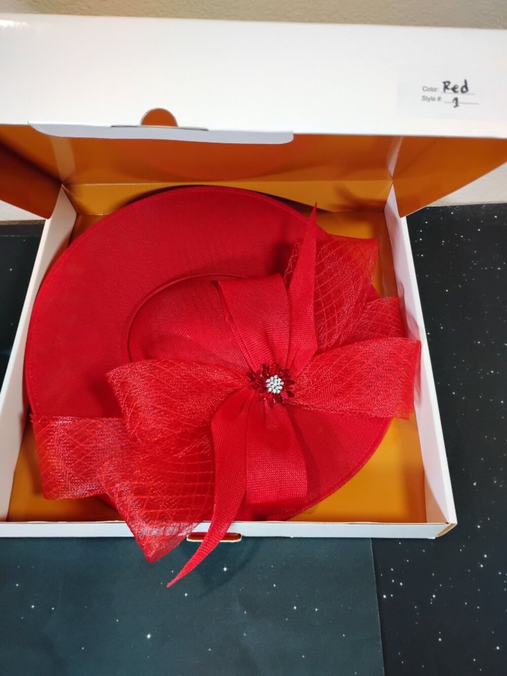 Red Wide Brim Fascinator Hat Kentucky Derby Church Tea Party Headband Floral